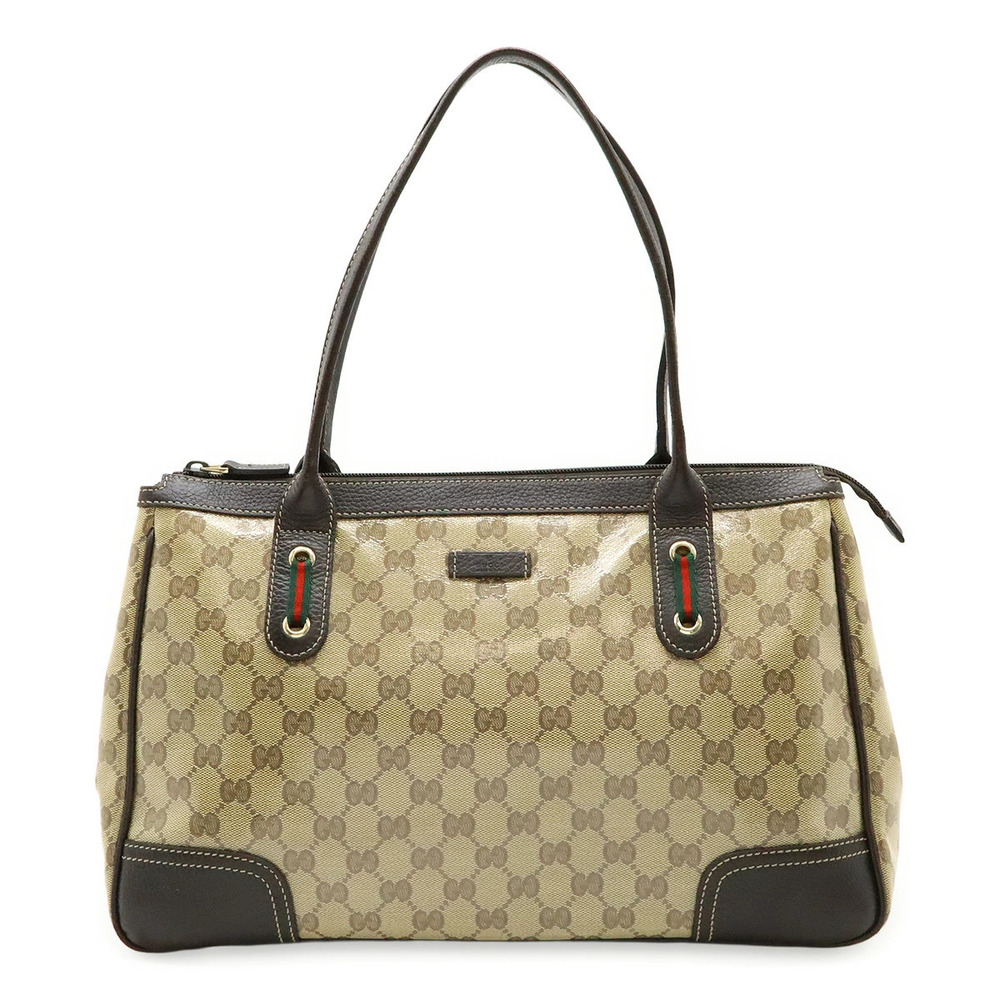 Gucci GG Crystal Sherry Handbag Tote Bag Canvas Beige Brown Cream